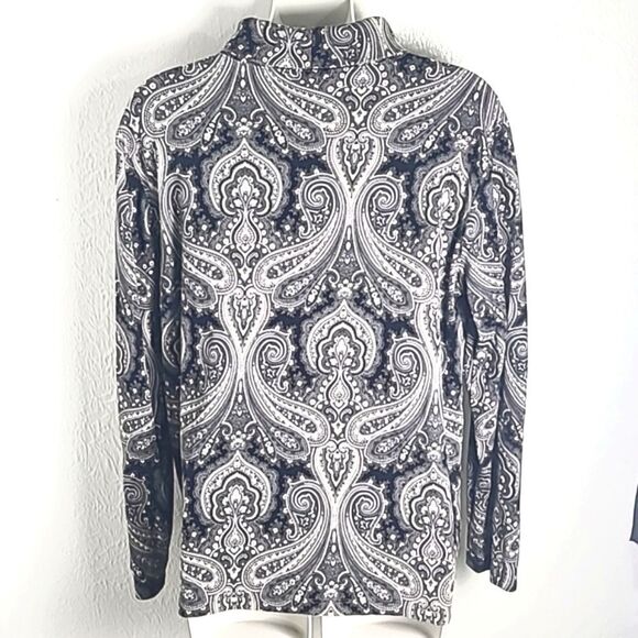 Lands' End Longsleeve Mock Turtleneck Top in Gray,Black & White Paisley, Size L - Picture 4 of 5